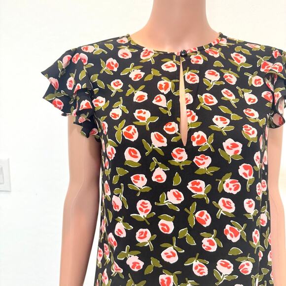 Kate Spade New York medium ditsy rosed flutter sleeve keyhole top TB2 2893 - Picture 6 of 10
